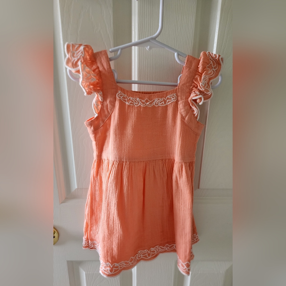 Janie and Jack peach embroidered toddler girl dress 12-24 mo